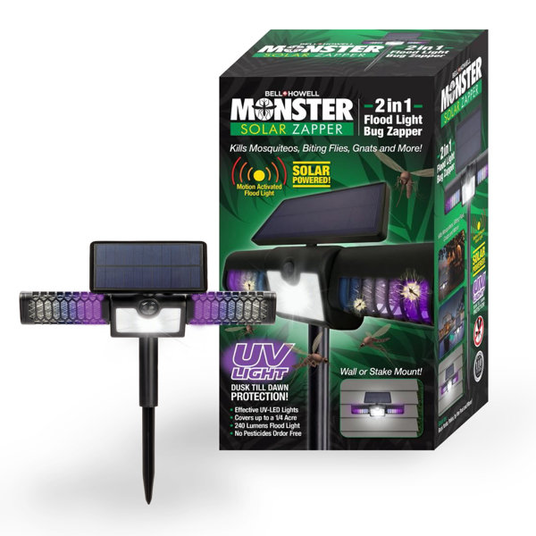 Bell & Howell Monster Solar Bug Zapper 2in1 Solar Flood Light Solar Bug